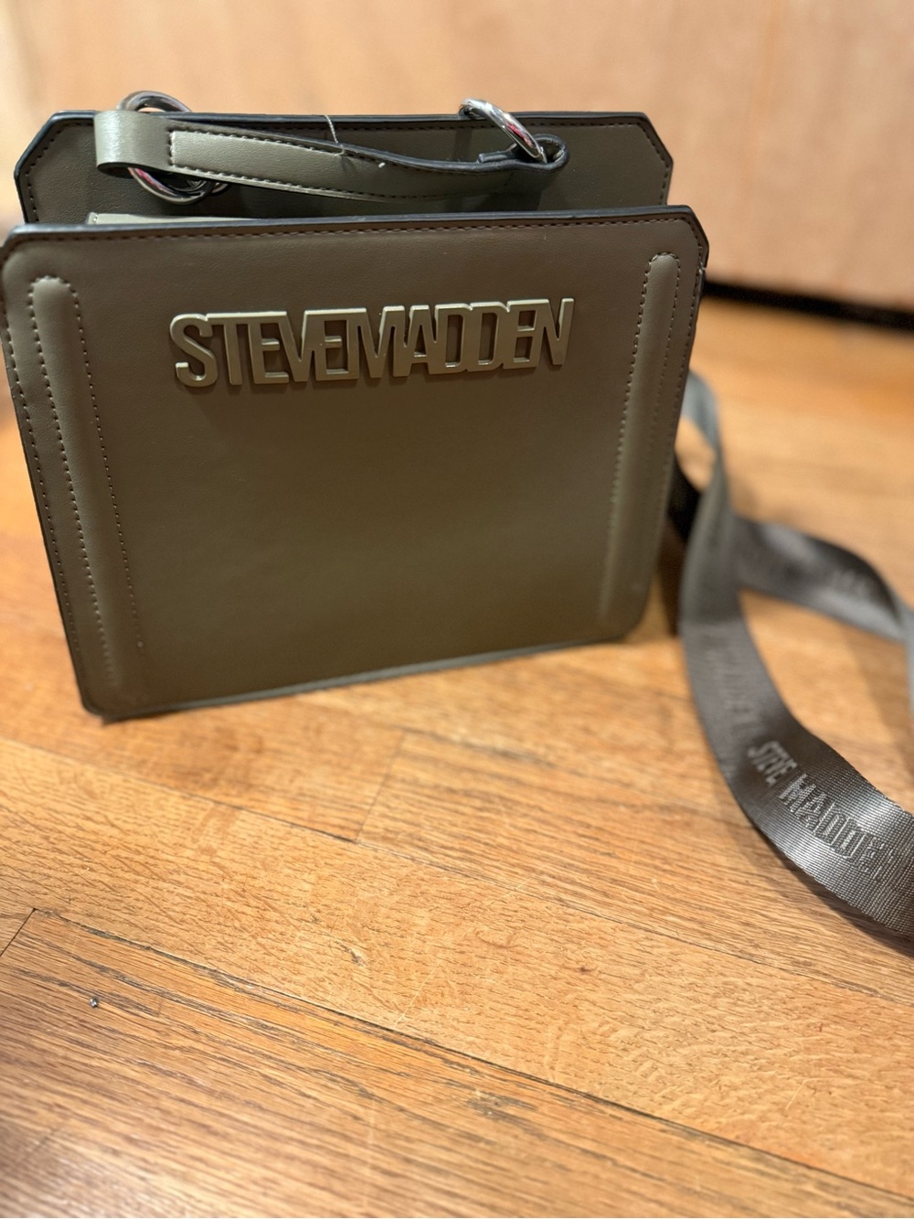 Steve Madden Olive Box-Style Crossbody with Logo Plaque